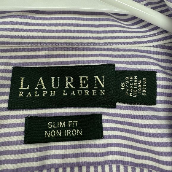Lauren Ralph Lauren Shirt Mens 16 32/33 Purple Striped Long Sleeve Button Up - Picture 6 of 6